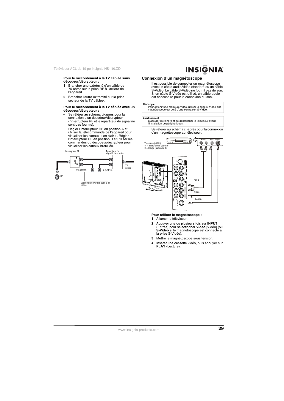 Connexion d’un magnétoscope | Insignia NS-19LCD User Manual | Page 29 / 72