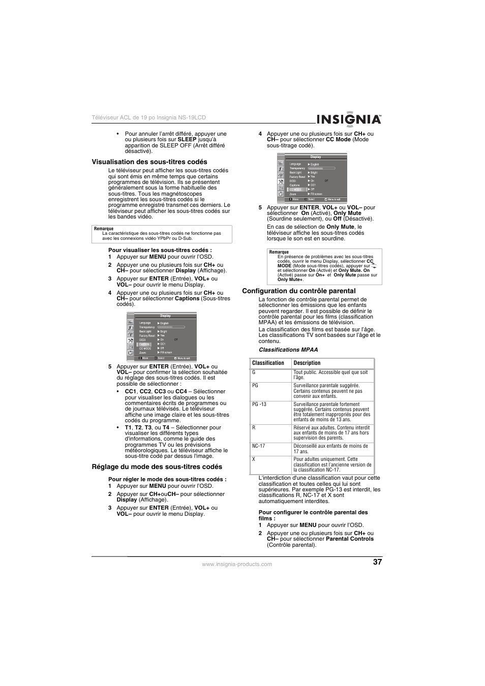 Insignia NS-19LCD User Manual | Page 37 / 72