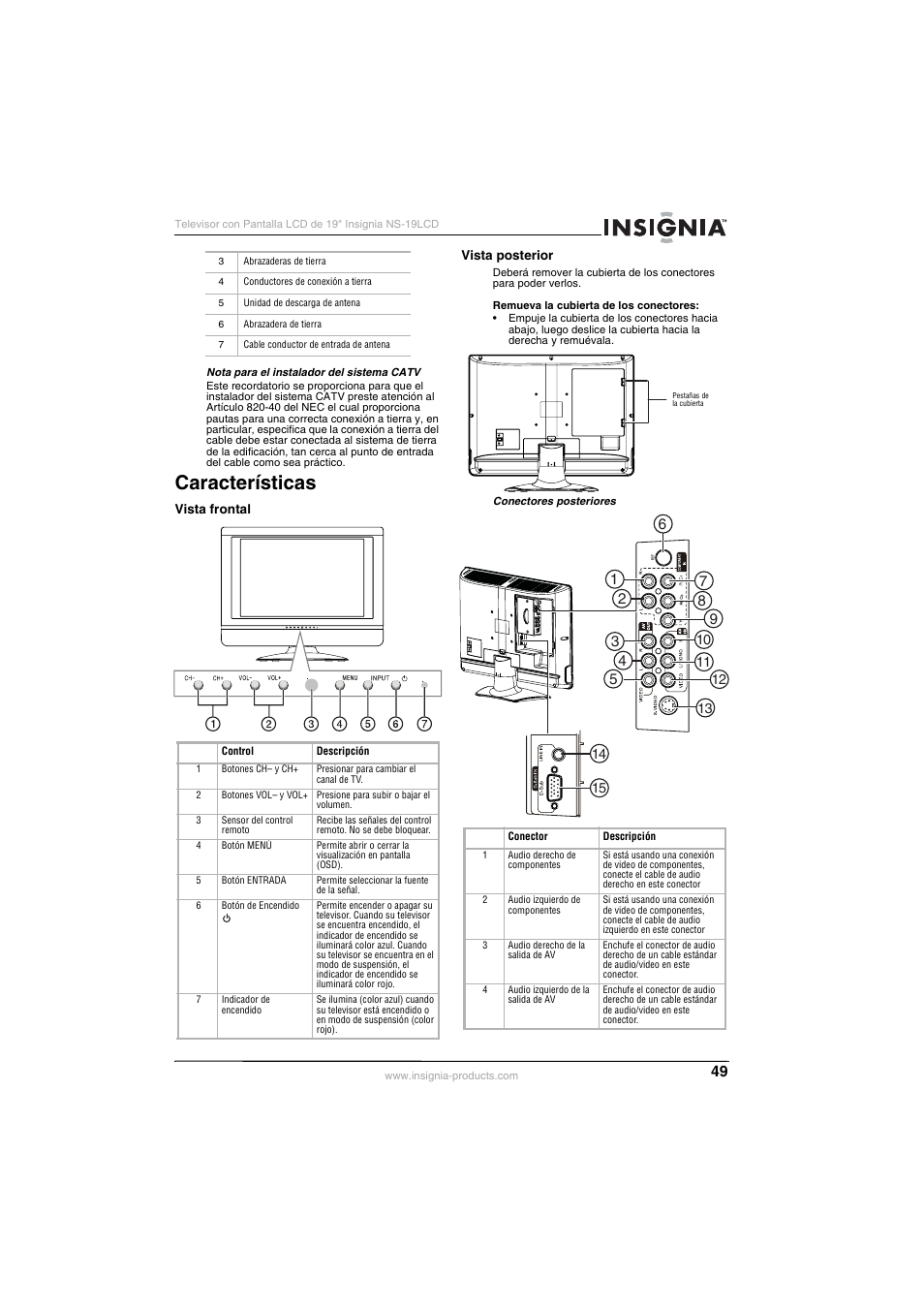 Características | Insignia NS-19LCD User Manual | Page 49 / 72