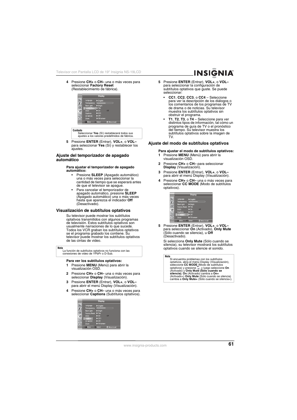 Insignia NS-19LCD User Manual | Page 61 / 72