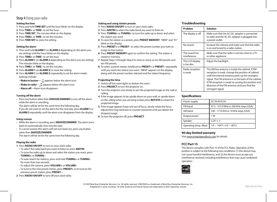 Step 4 using your radio | Insignia NS-PRCL01 User Manual | Page 2 / 2