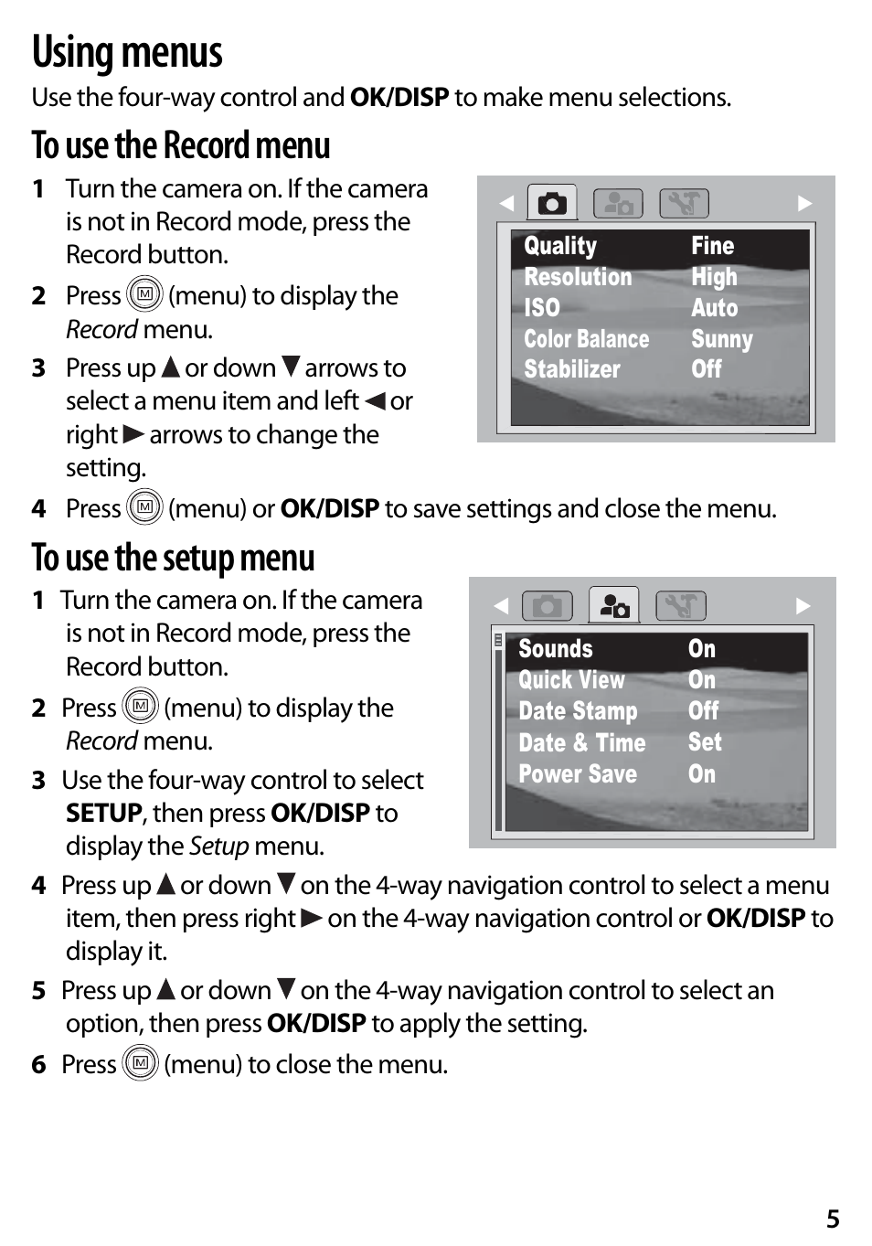 Using menus | Insignia NS-DSC10A User Manual | Page 5 / 8