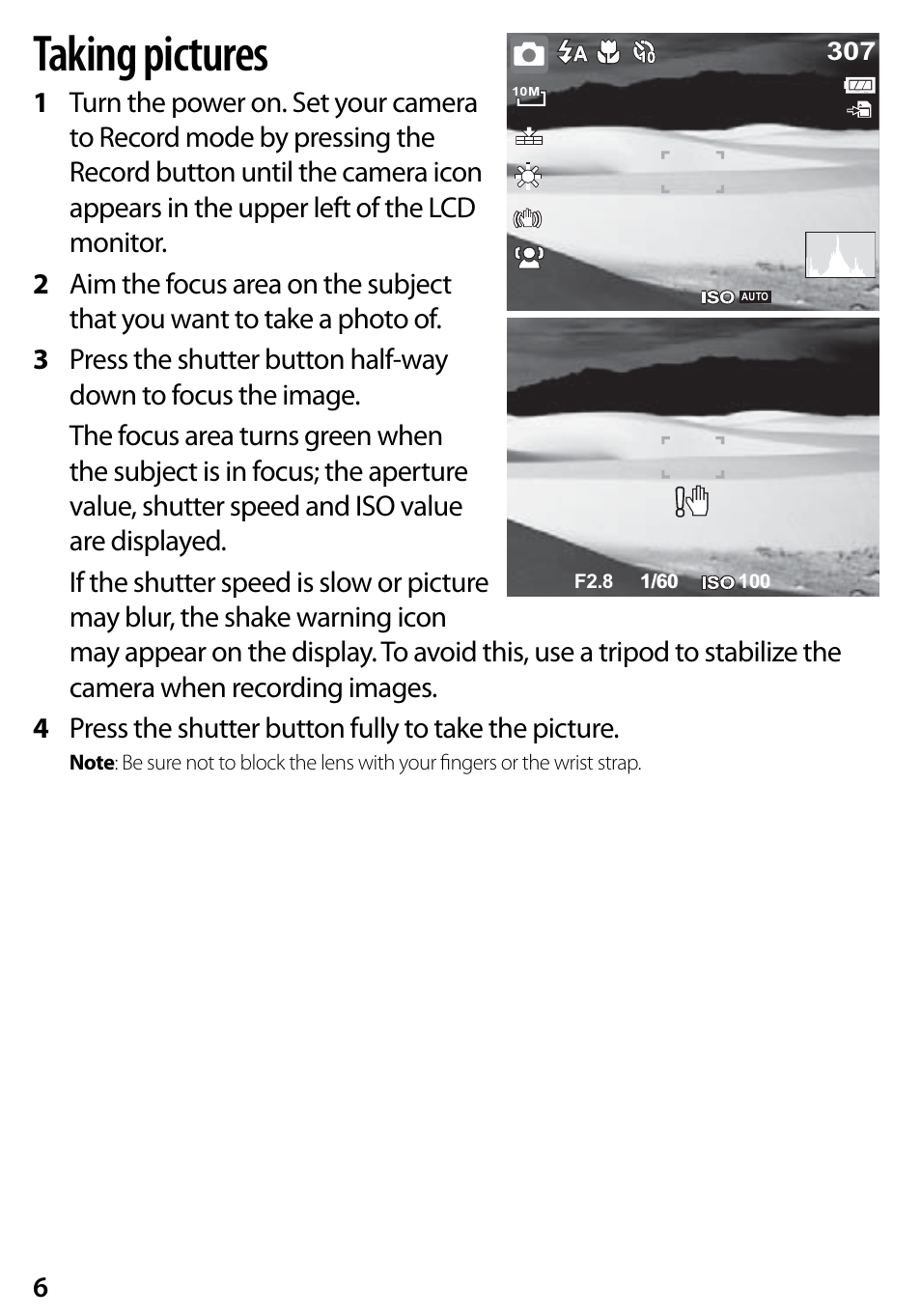 Taking pictures | Insignia NS-DSC10A User Manual | Page 6 / 8