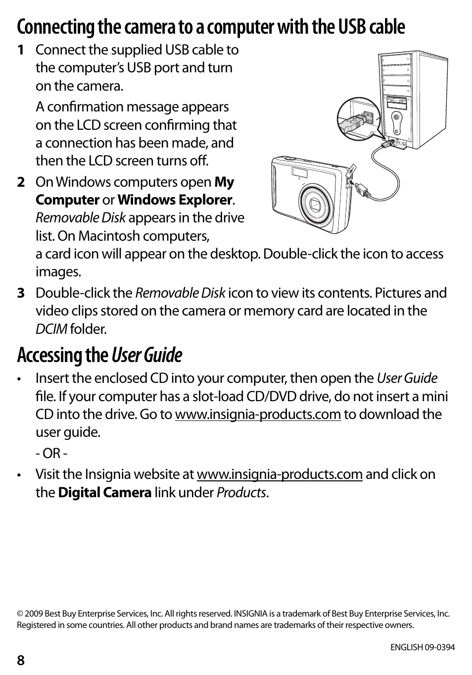 Accessing the user guide | Insignia NS-DSC10A User Manual | Page 8 / 8