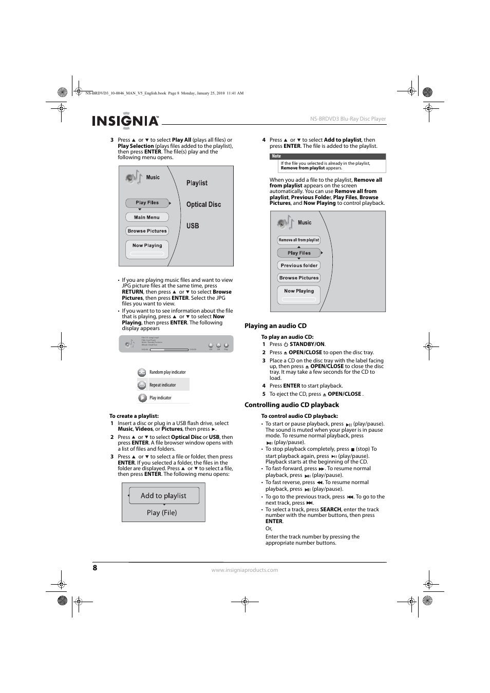 Playing an audio cd, Controlling audio cd playback, Playing an audio cd controlling audio cd playback | Insignia NS-BRDVD3 User Manual | Page 12 / 32