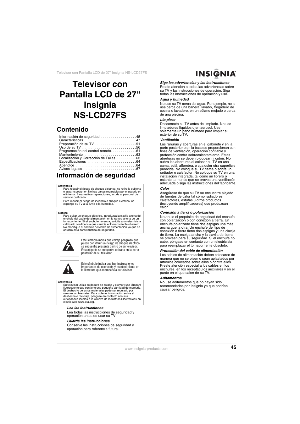 Insignia NS-LCD27FS User Manual | Page 45 / 74