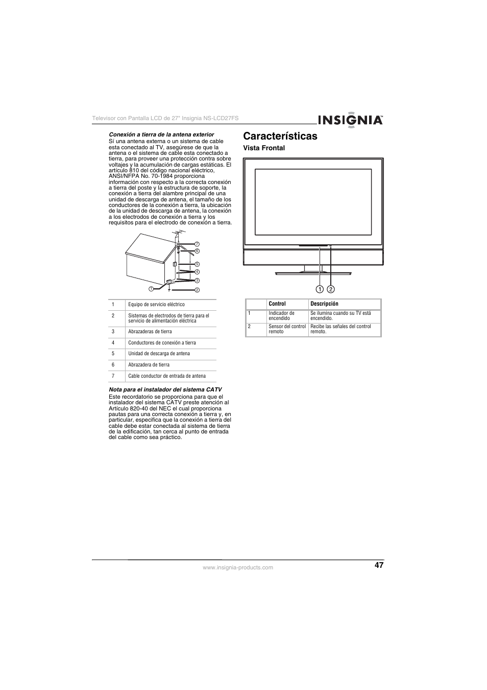 Características | Insignia NS-LCD27FS User Manual | Page 47 / 74