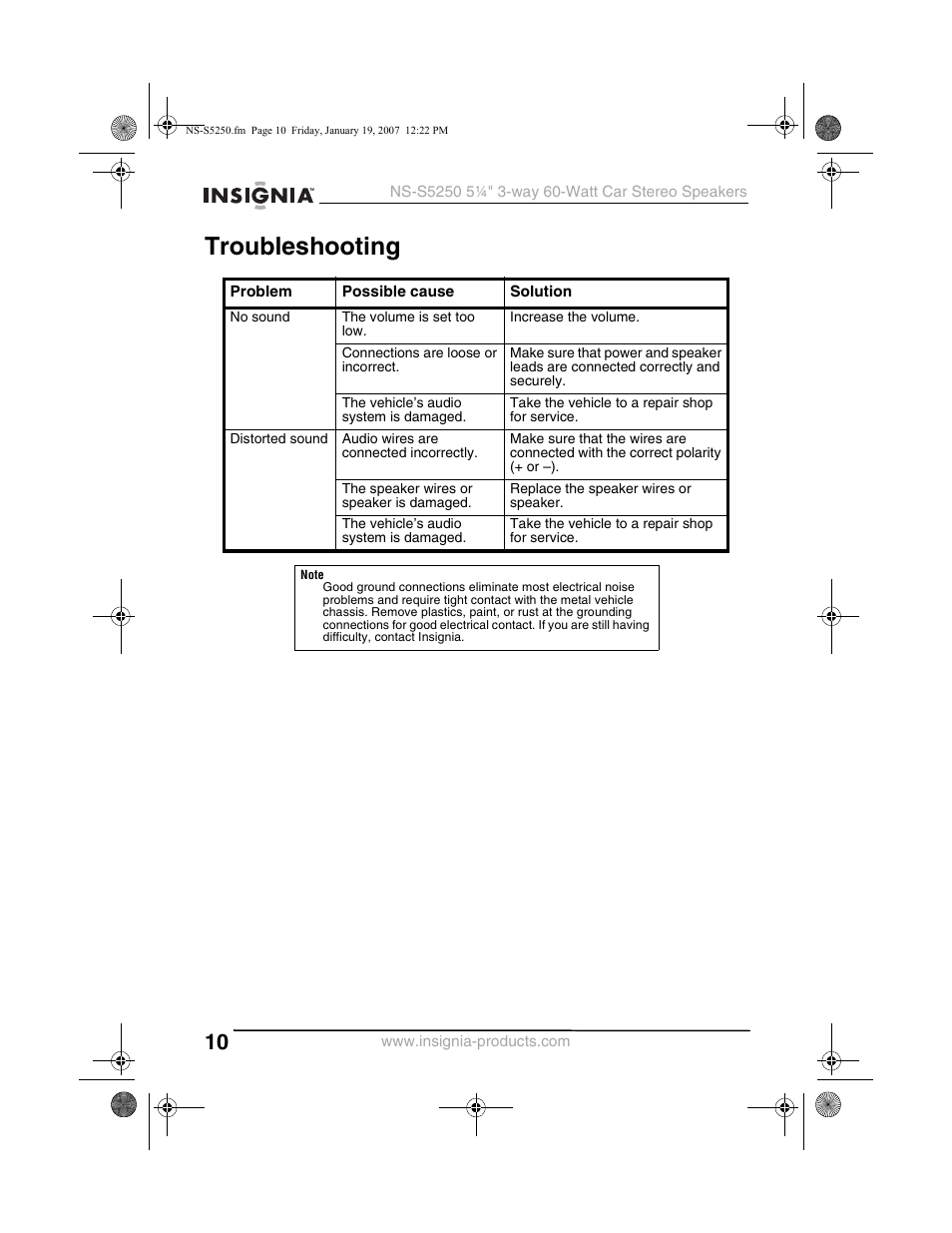 Troubleshooting | Insignia NS-S5250 User Manual | Page 10 / 40