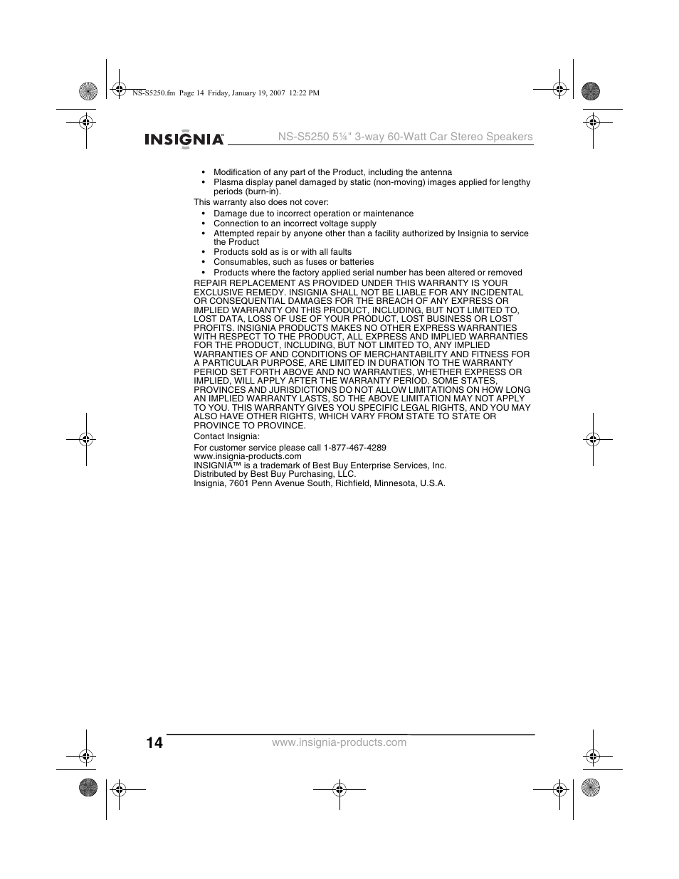 Insignia NS-S5250 User Manual | Page 14 / 40