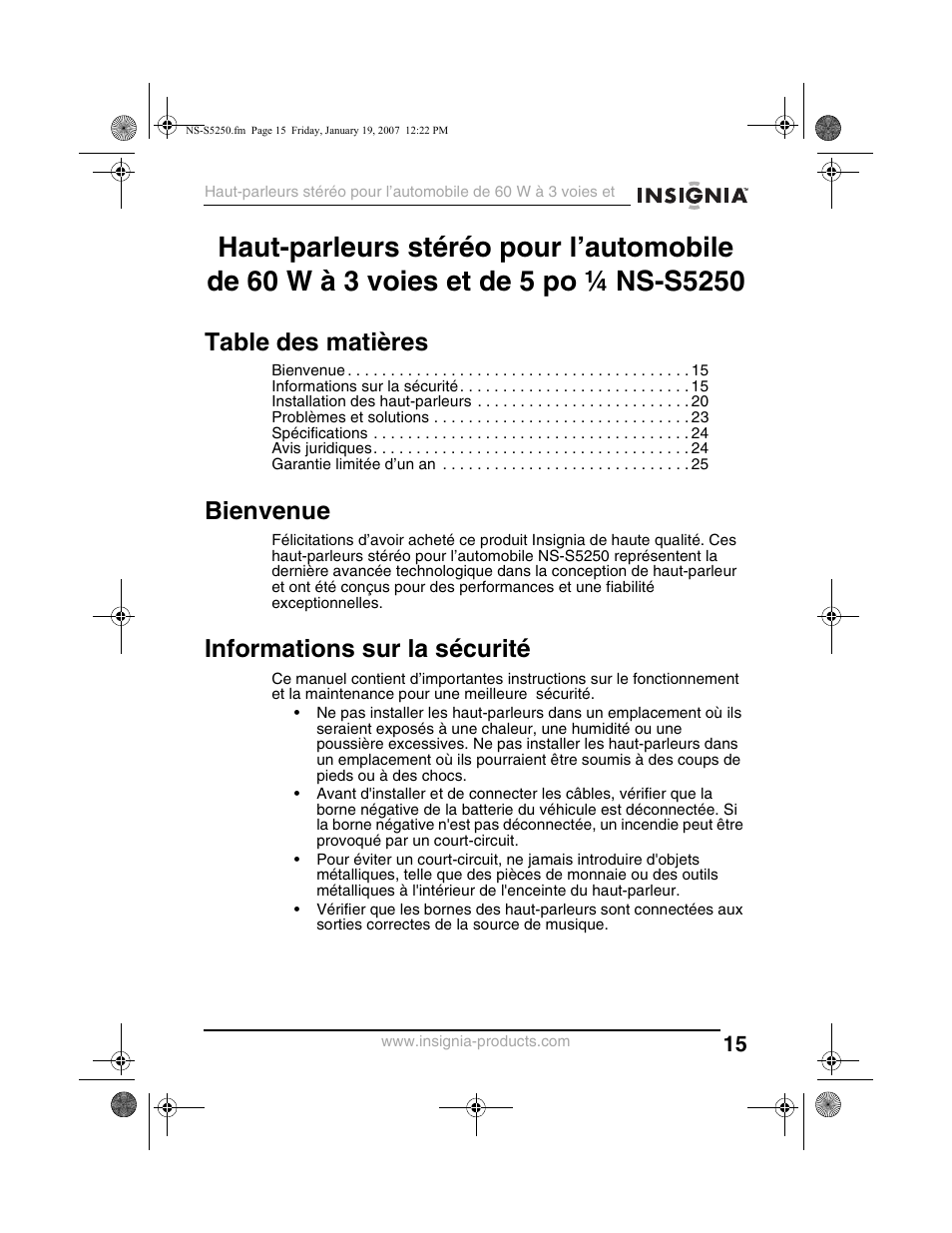 Insignia NS-S5250 User Manual | Page 15 / 40