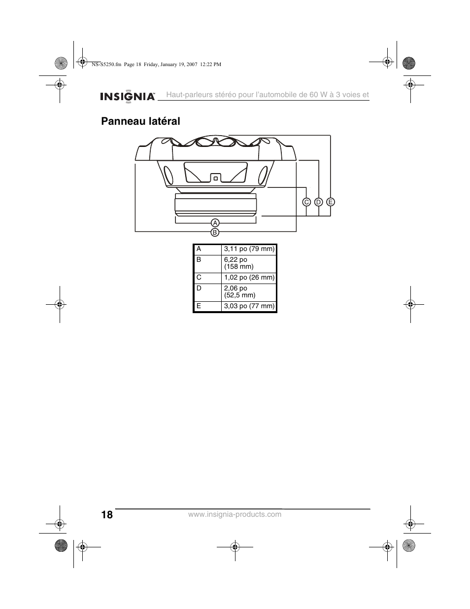 Panneau latéral | Insignia NS-S5250 User Manual | Page 18 / 40