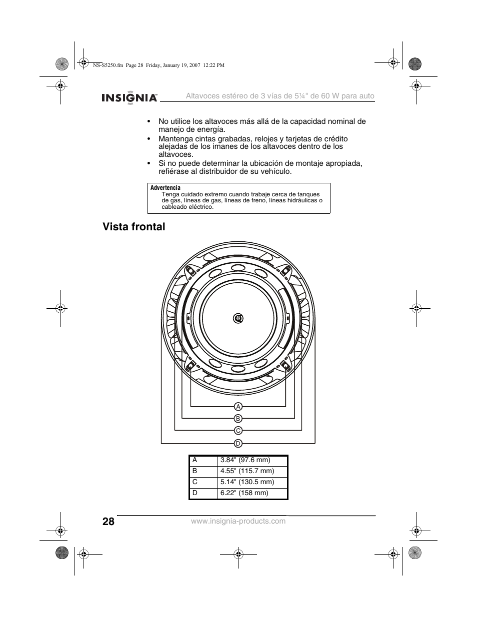 Vista frontal | Insignia NS-S5250 User Manual | Page 28 / 40