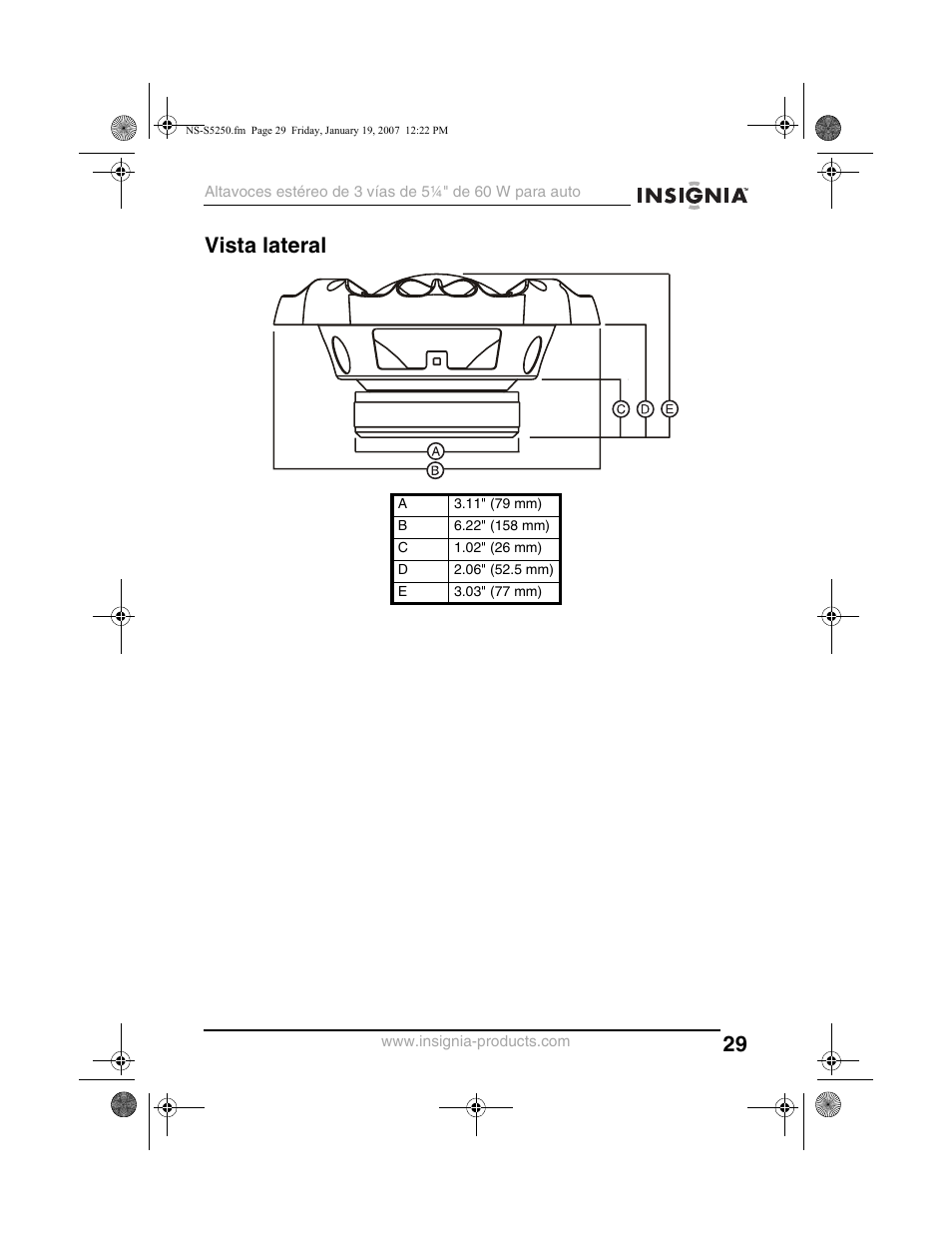 Vista lateral | Insignia NS-S5250 User Manual | Page 29 / 40