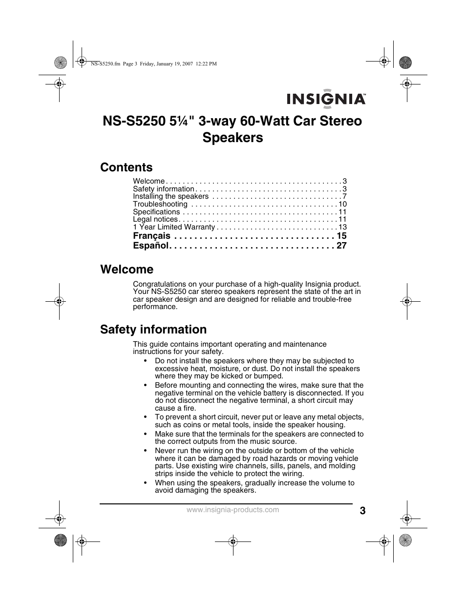 Insignia NS-S5250 User Manual | Page 3 / 40