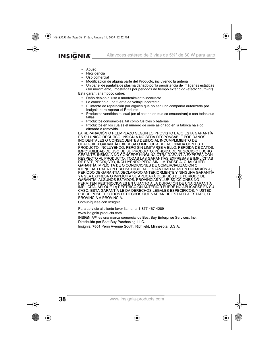 Insignia NS-S5250 User Manual | Page 38 / 40