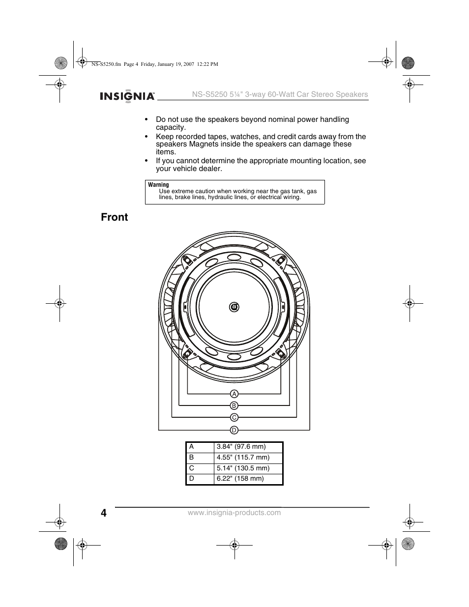 Front | Insignia NS-S5250 User Manual | Page 4 / 40