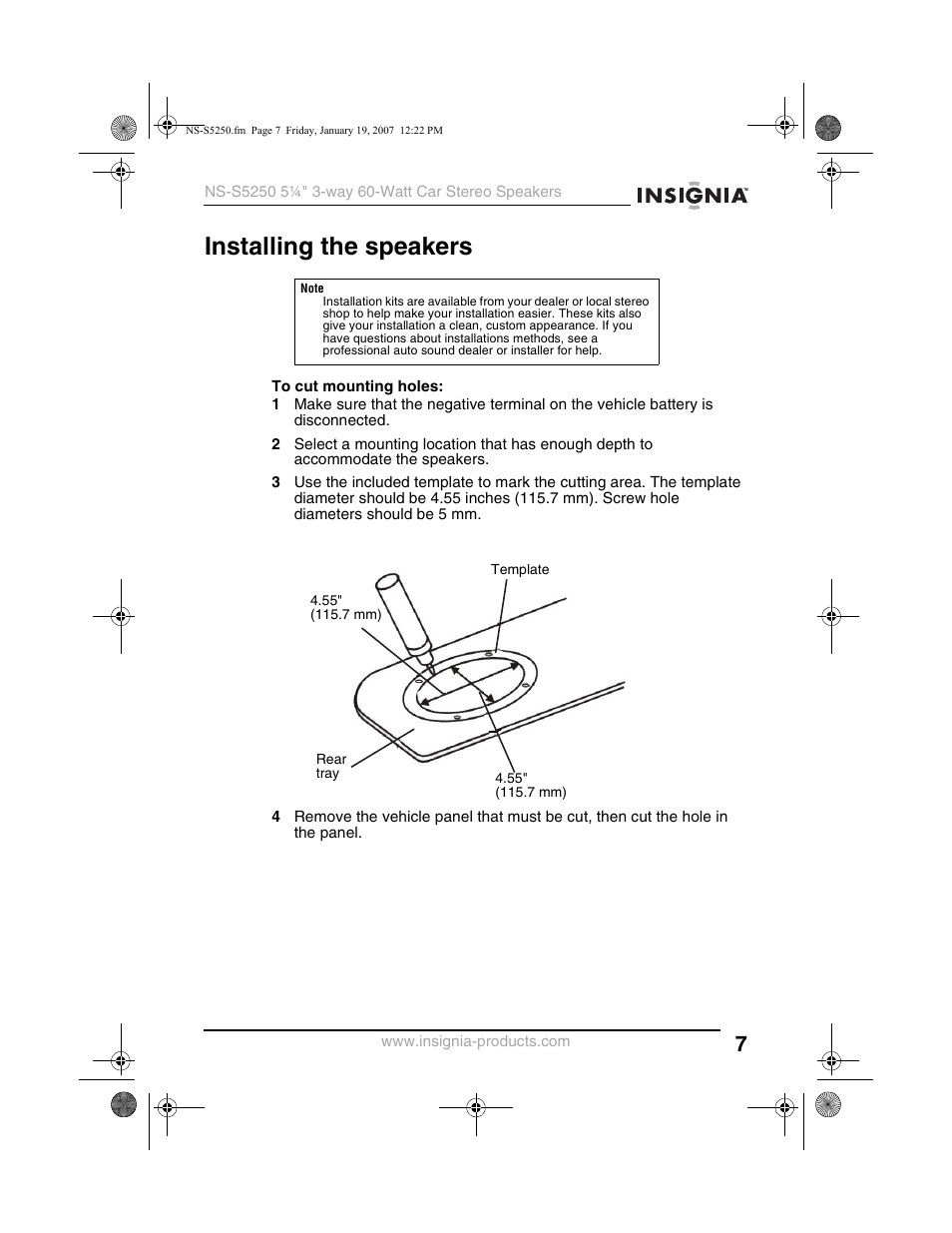 Installing the speakers | Insignia NS-S5250 User Manual | Page 7 / 40