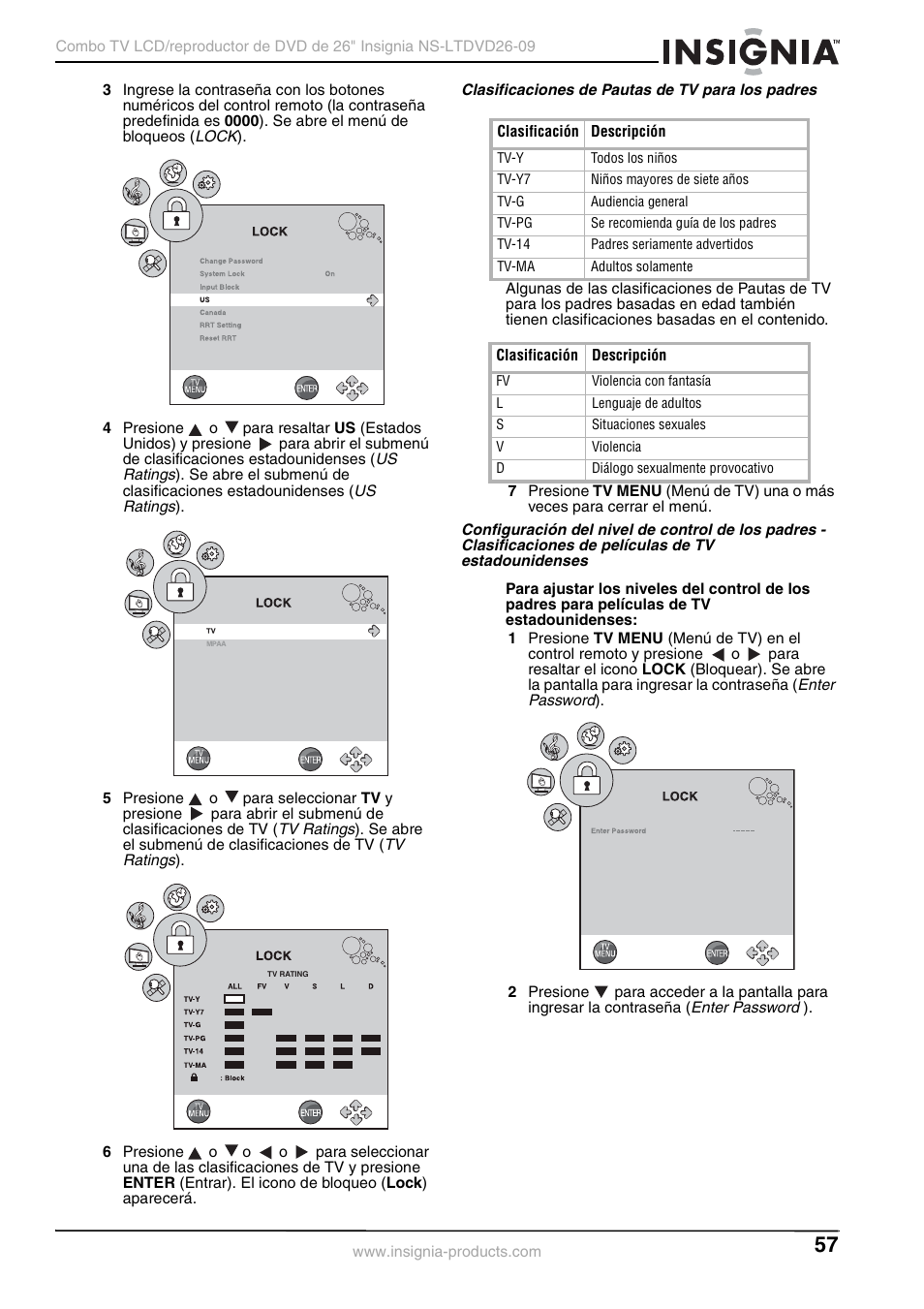Clasificaciones de pautas de tv para los padres | Insignia NS-LTDVD26-09 User Manual | Page 57 / 76