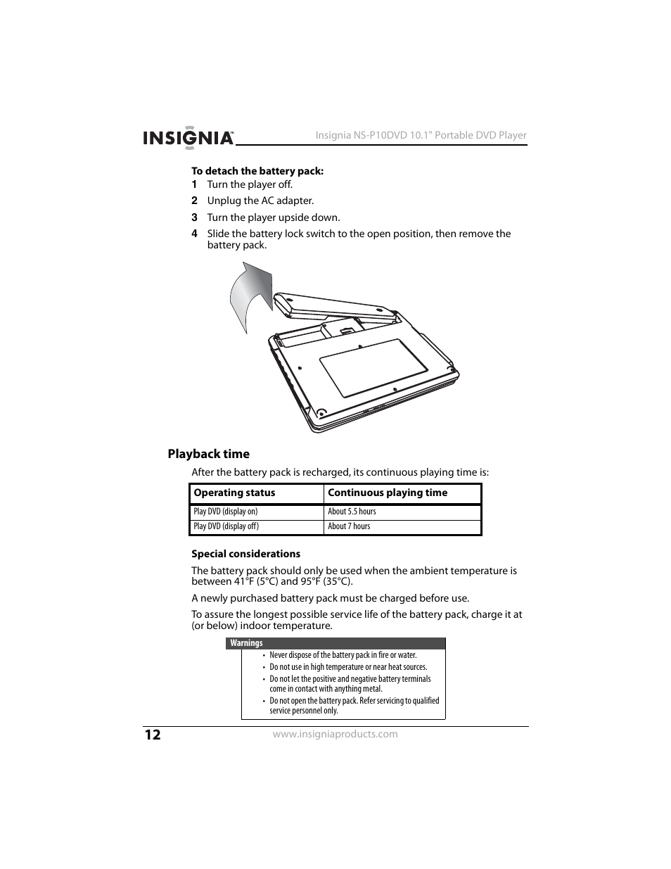 Playback time | Insignia NS-P10DVD User Manual | Page 12 / 44