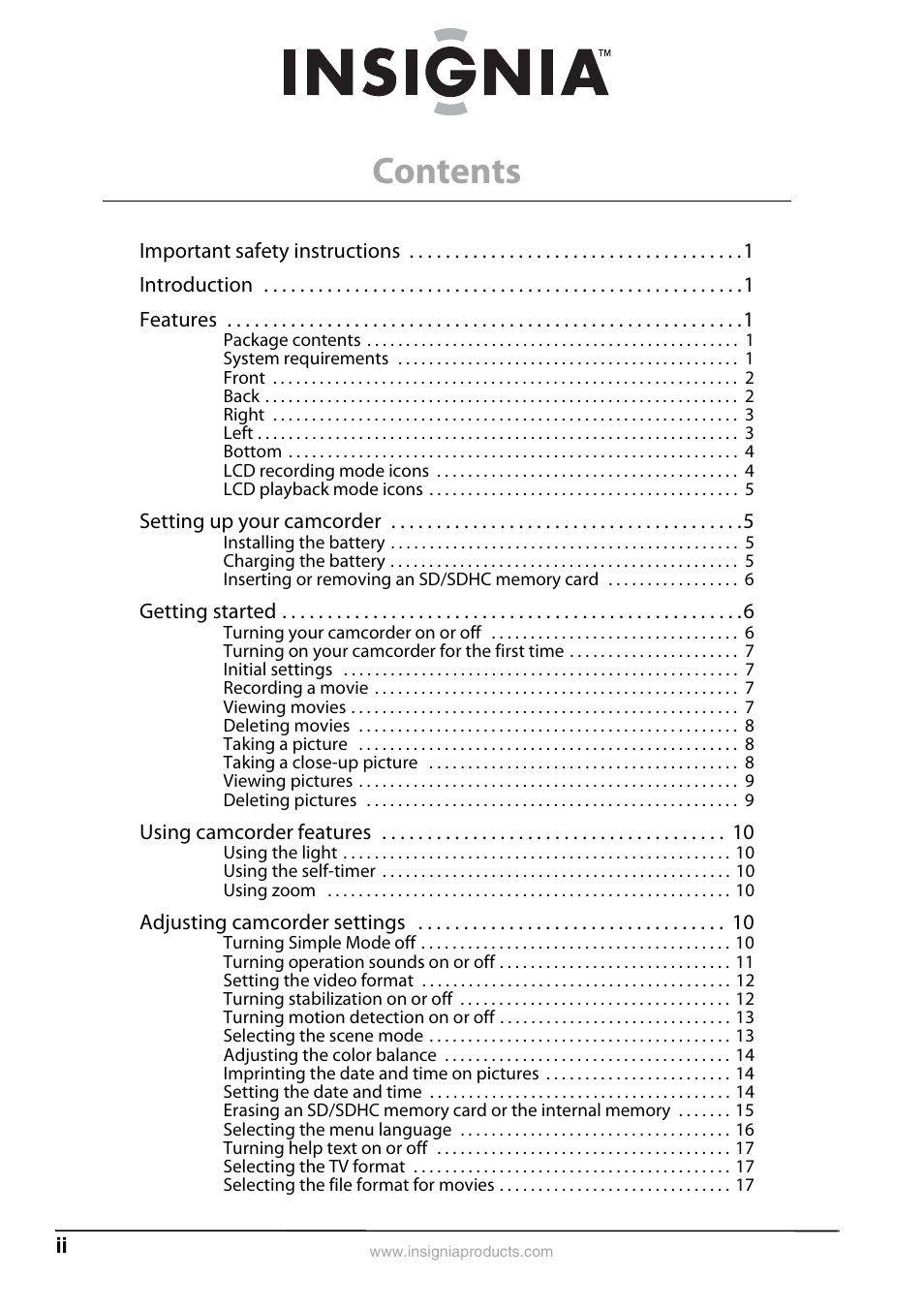 Insignia 1080p HD Digital NS-DV1080P User Manual | Page 2 / 28