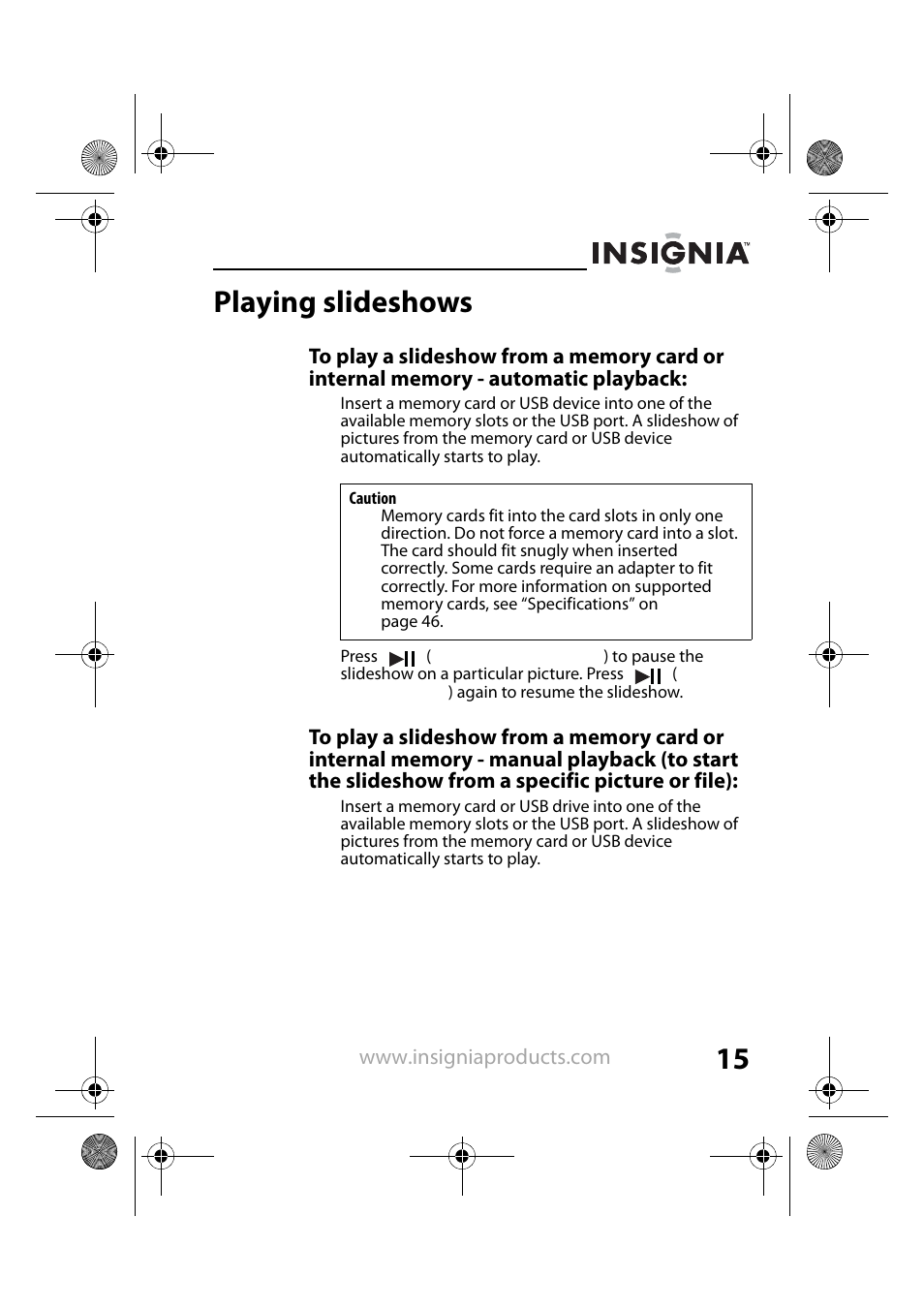 Playing slideshows | Insignia NS-DPF8TR User Manual | Page 15 / 52