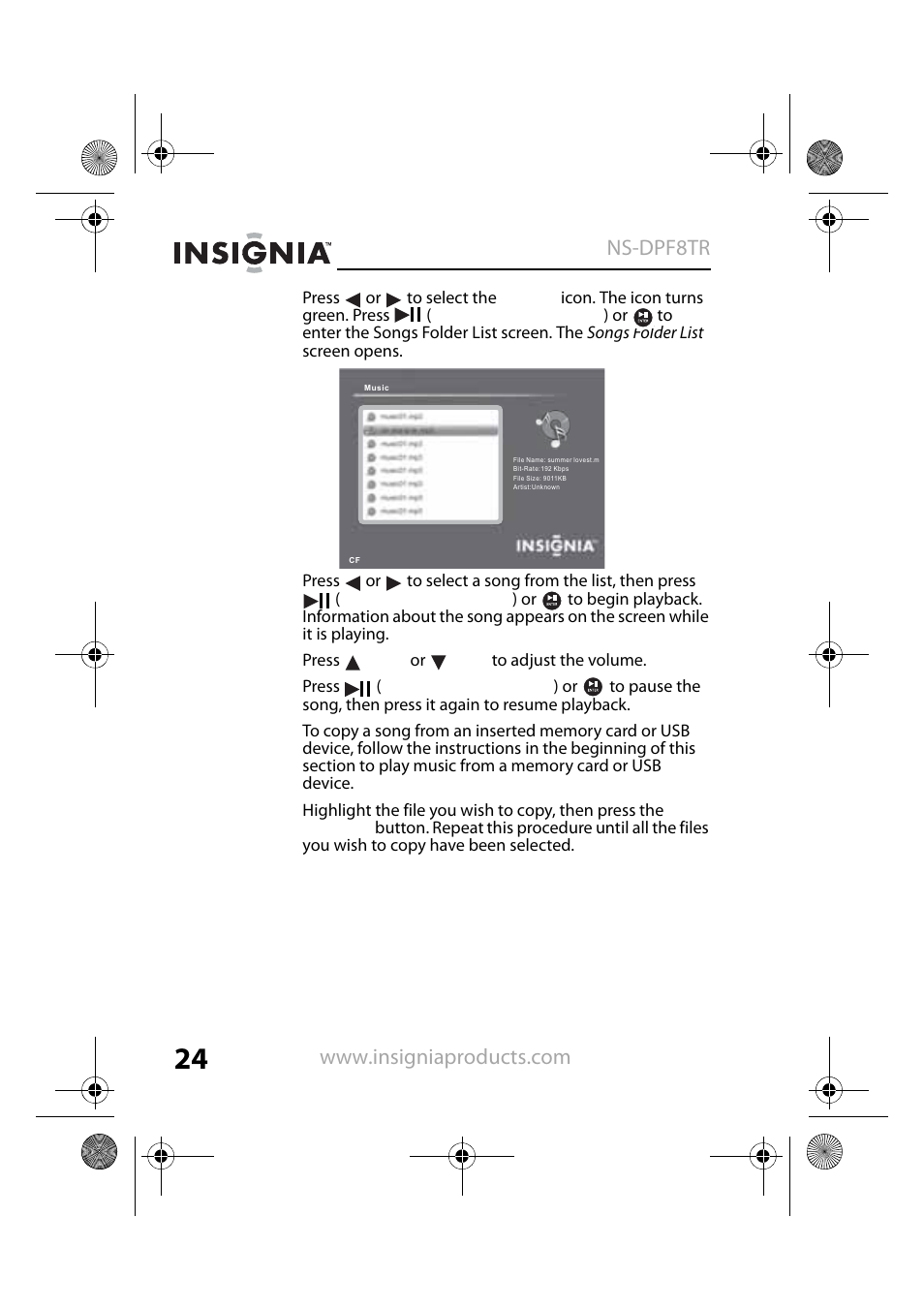 Insignia NS-DPF8TR User Manual | Page 24 / 52