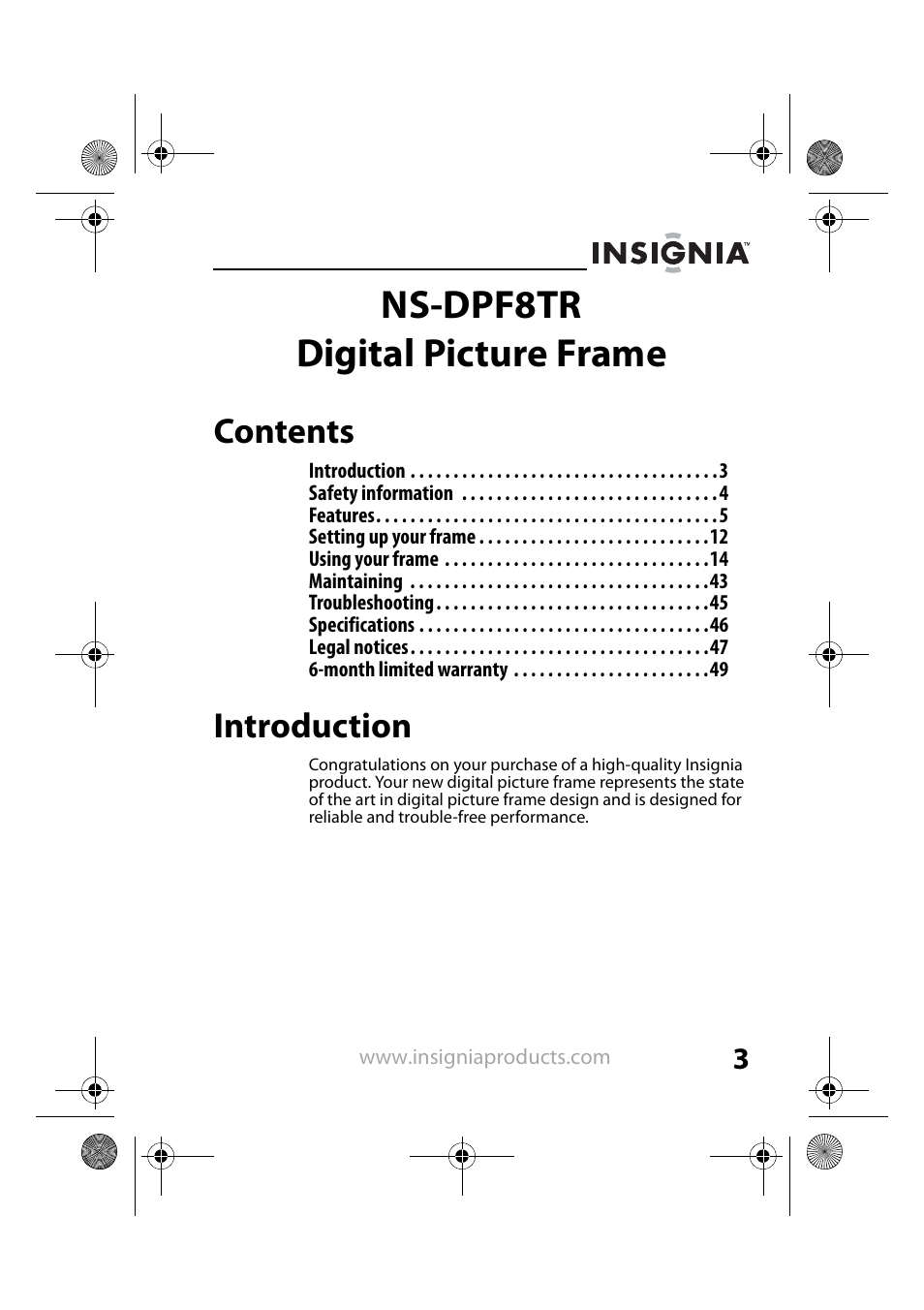Insignia NS-DPF8TR User Manual | Page 3 / 52