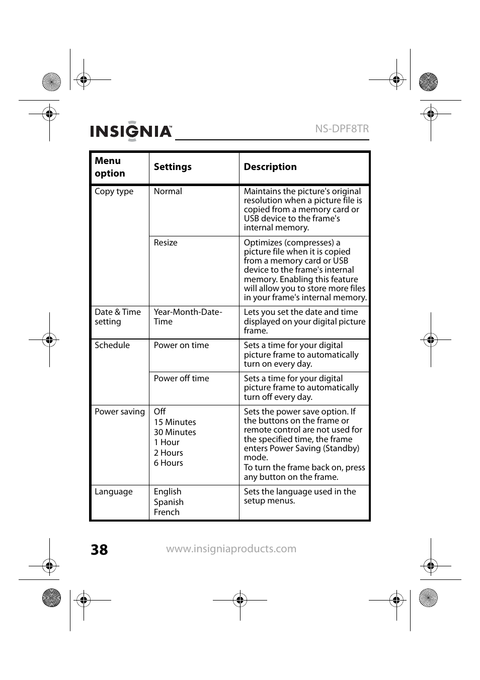Insignia NS-DPF8TR User Manual | Page 38 / 52