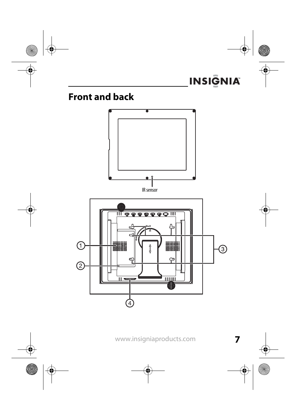 Front and back | Insignia NS-DPF8TR User Manual | Page 7 / 52