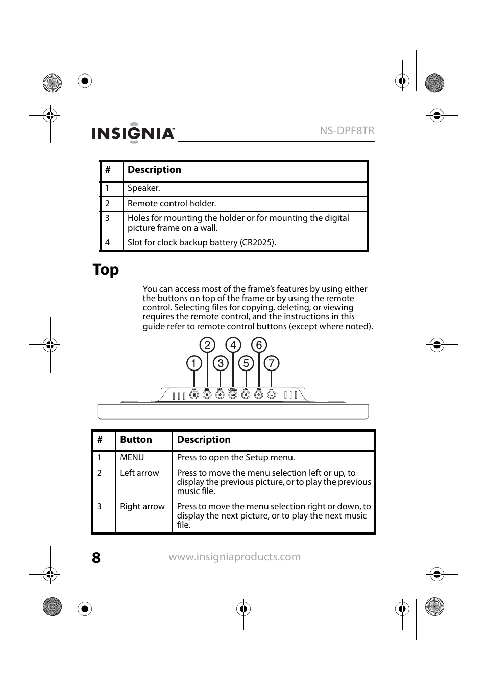 Insignia NS-DPF8TR User Manual | Page 8 / 52