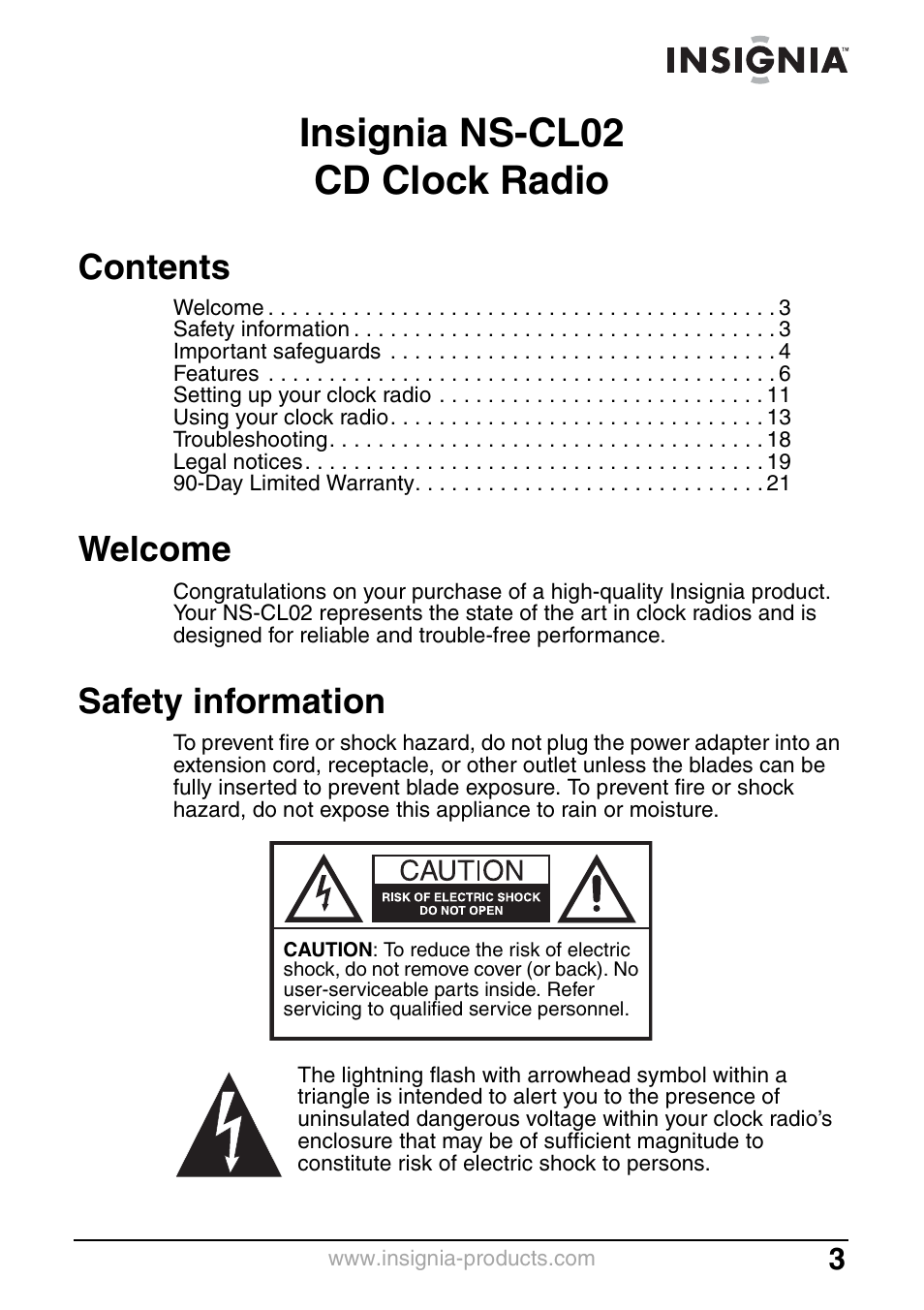 Insignia NS-CL02 User Manual | Page 3 / 24