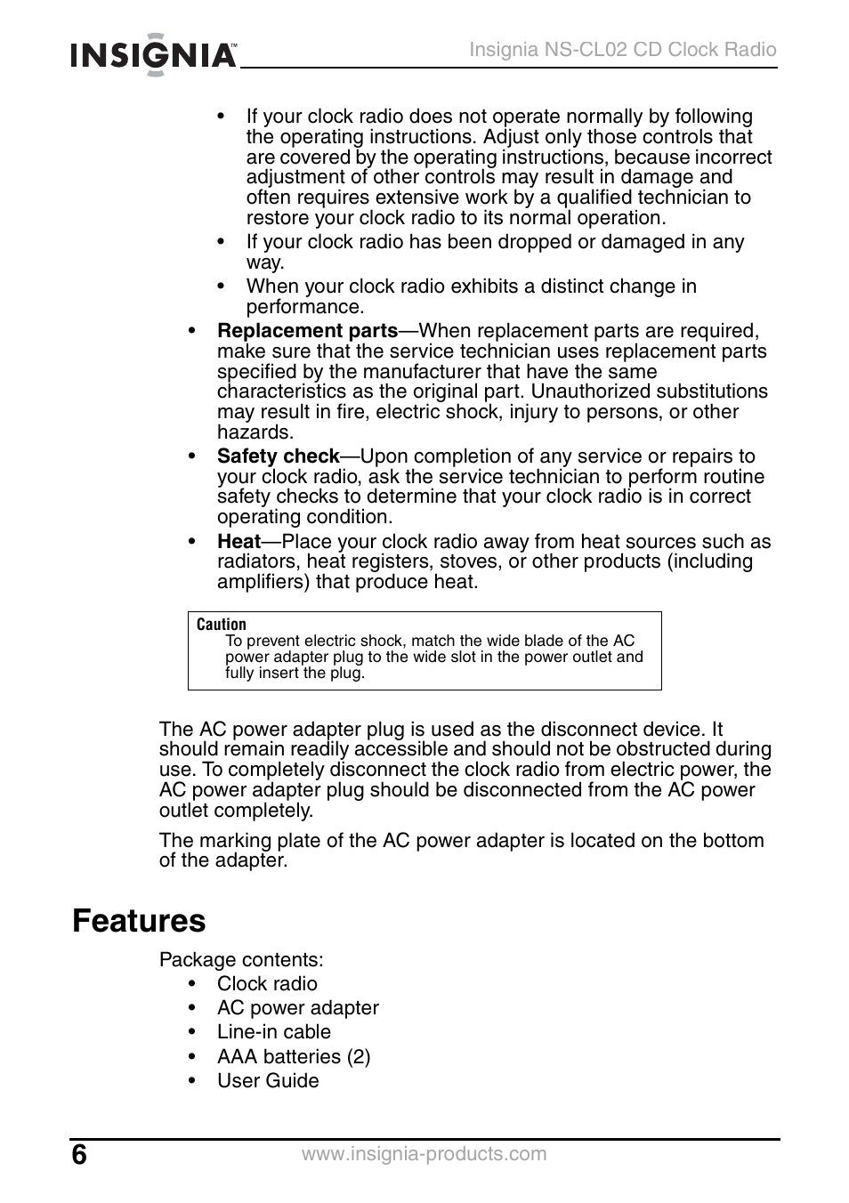 Features | Insignia NS-CL02 User Manual | Page 6 / 24