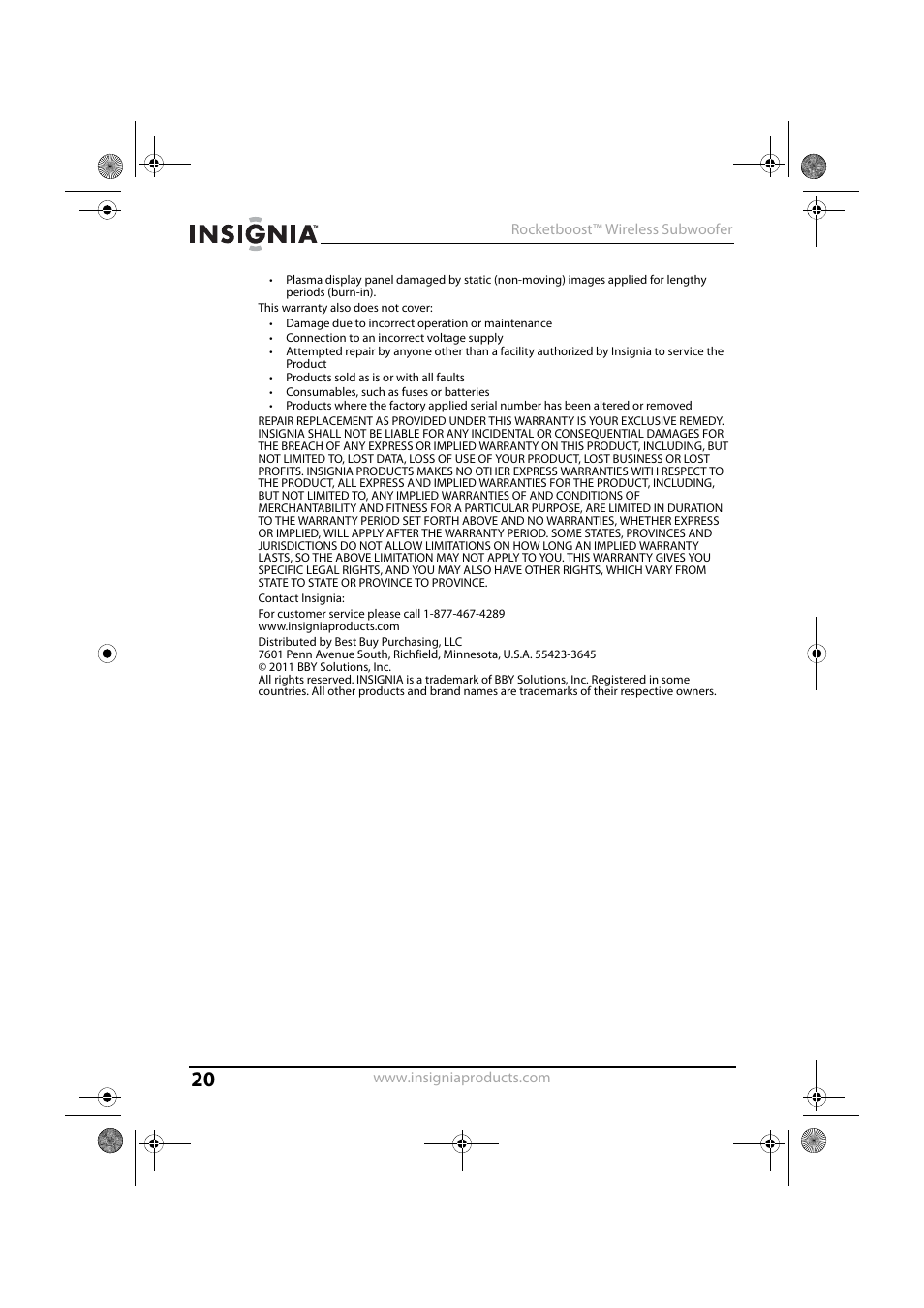 Insignia NS-RSW211 User Manual | Page 20 / 21