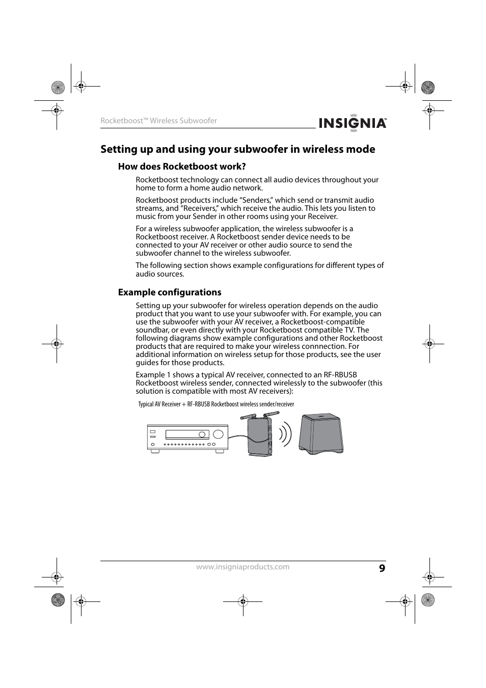 How does rocketboost work, Example configurations | Insignia NS-RSW211 User Manual | Page 9 / 21