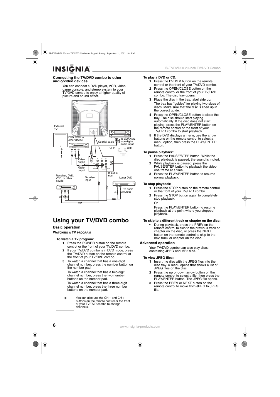 Using your tv/dvd combo | Insignia IS-TVDVD20 User Manual | Page 8 / 44