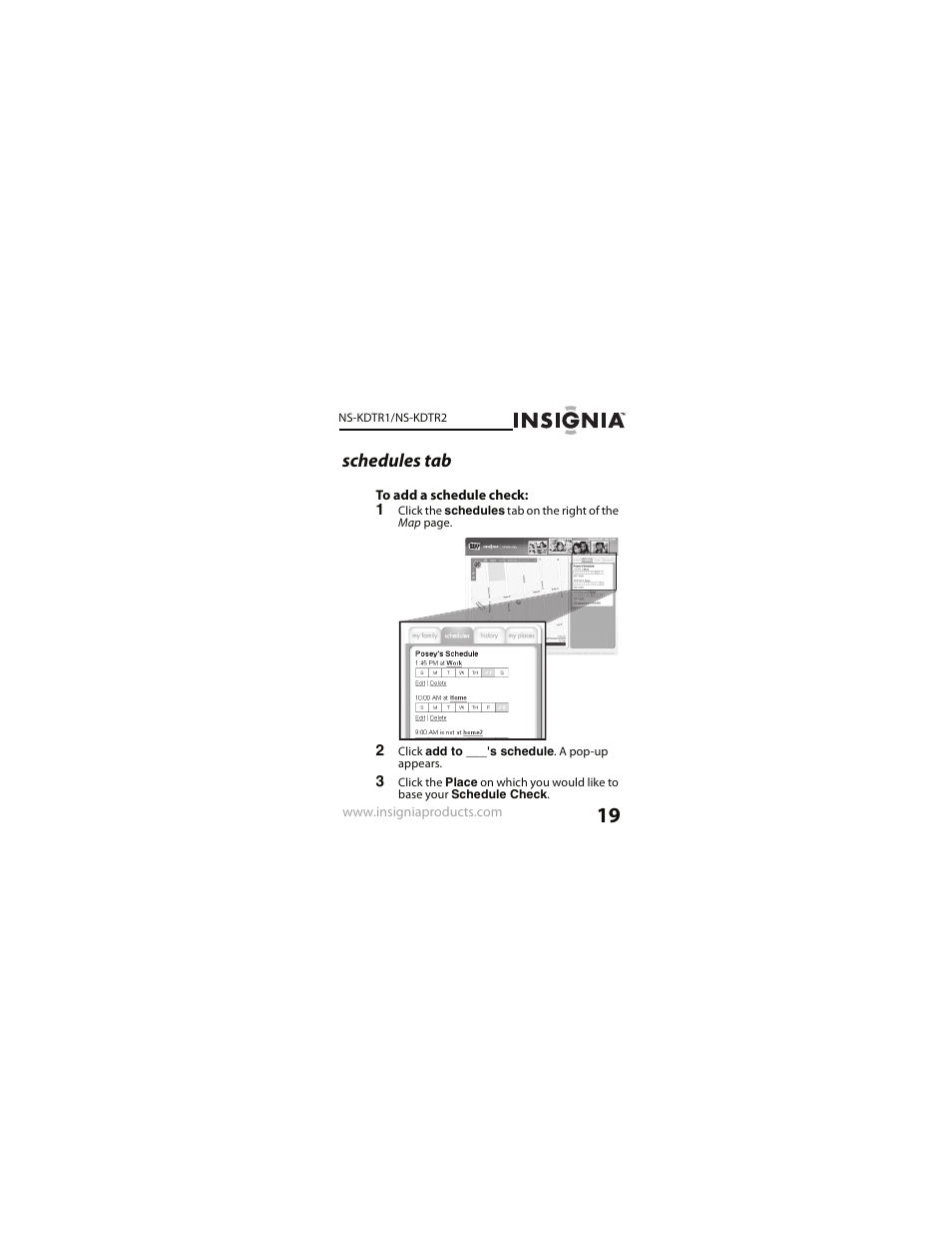 Schedules tab, Schedules tab” o | Insignia NS-KDTR2 User Manual | Page 19 / 36