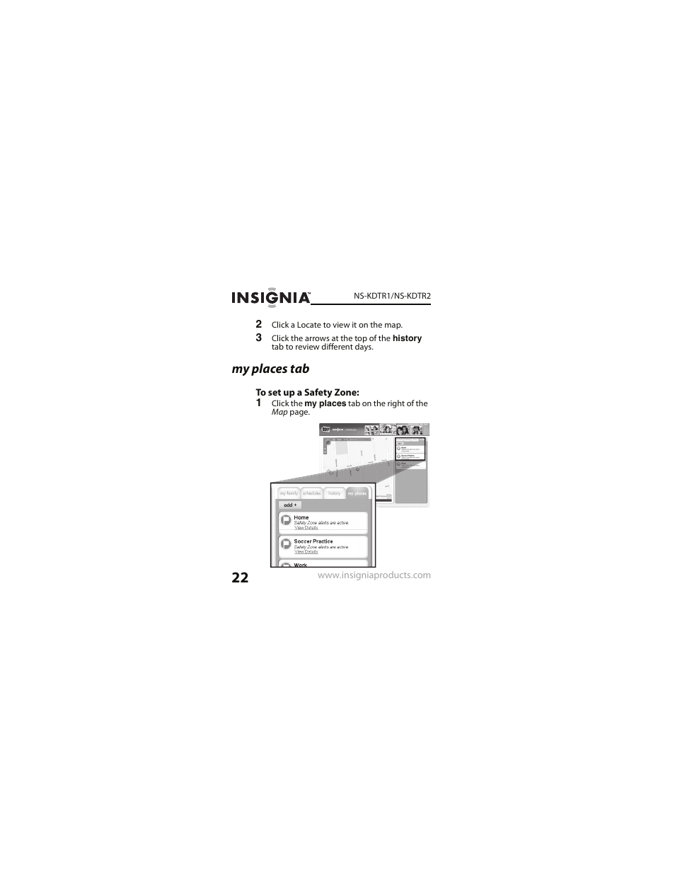 My places tab | Insignia NS-KDTR2 User Manual | Page 22 / 36