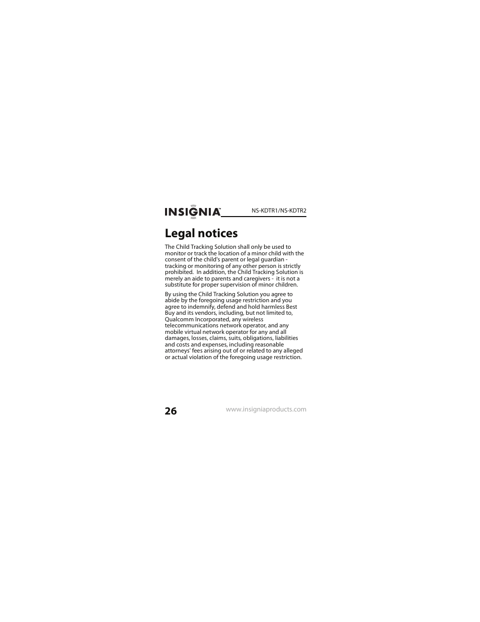 Legal notices | Insignia NS-KDTR2 User Manual | Page 26 / 36