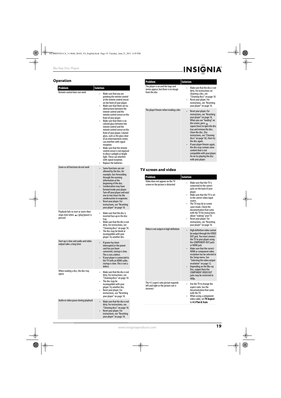 Operation, Tv screen and video, Operation tv screen and video | Insignia N/A NS-BRDVD3-CA User Manual | Page 23 / 30