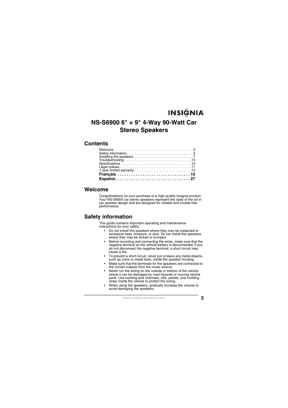 Insignia NS-S6900 User Manual | Page 3 / 40