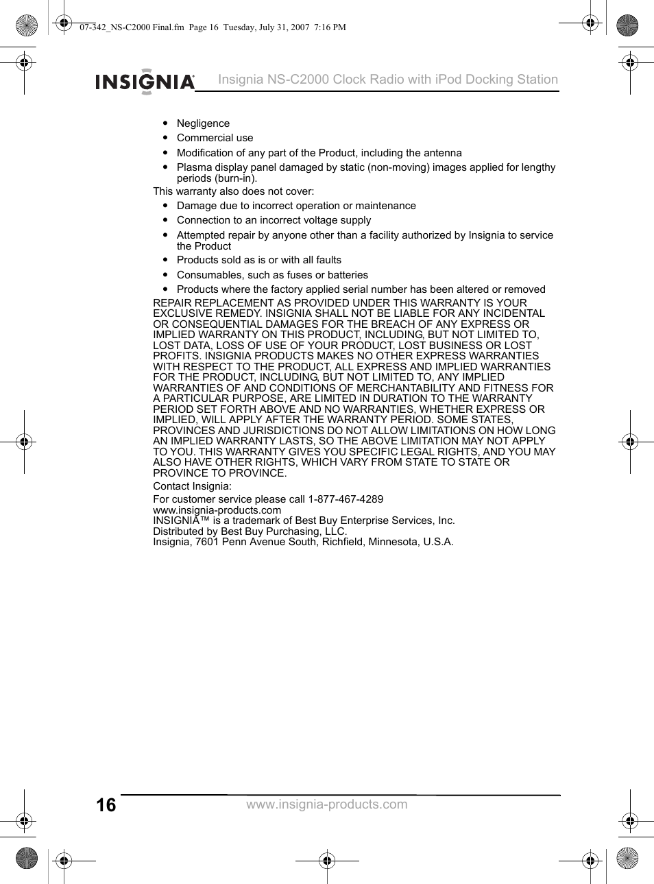 Insignia NS-C2000 User Manual | Page 16 / 50