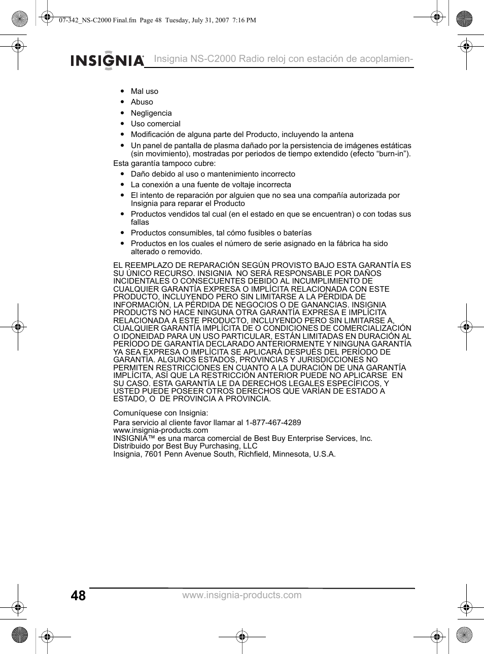 Insignia NS-C2000 User Manual | Page 48 / 50