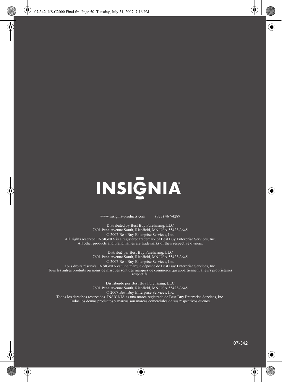 Insignia NS-C2000 User Manual | Page 50 / 50