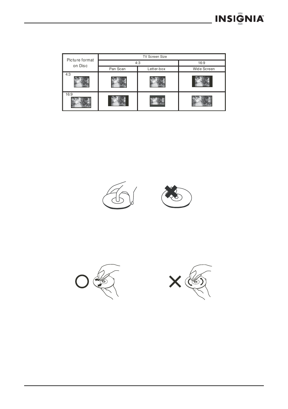 Maintenance, Setting the tv screen size, Precautions for handling and cleaning discs | Insignia NS-VDVD1 User Manual | Page 26 / 32
