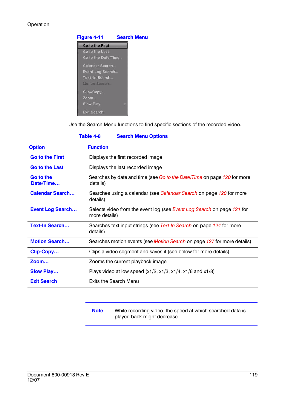 Figure 4-11, Search menu, Table 4-8 | Search menu options | Insignia HRSD16 User Manual | Page 119 / 160