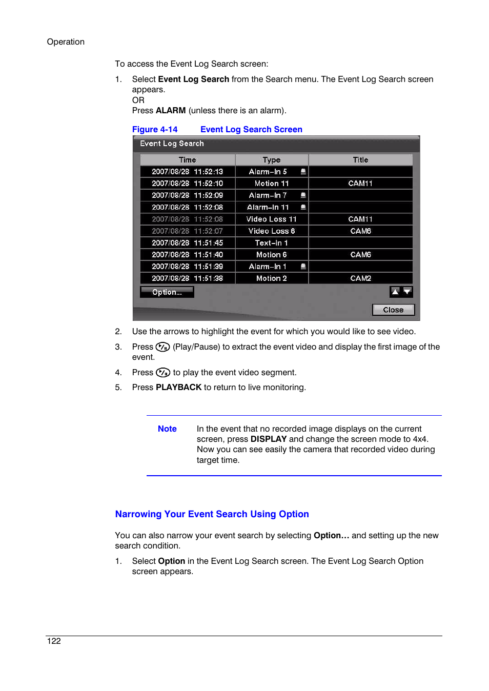 Figure 4-14, Event log search screen | Insignia HRSD16 User Manual | Page 122 / 160