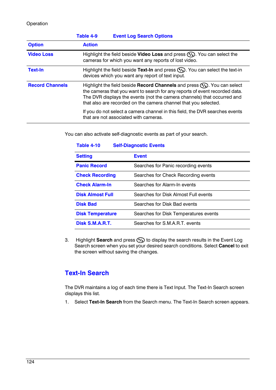 Table 4-10, Self-diagnostic events, Text-in search | Insignia HRSD16 User Manual | Page 124 / 160