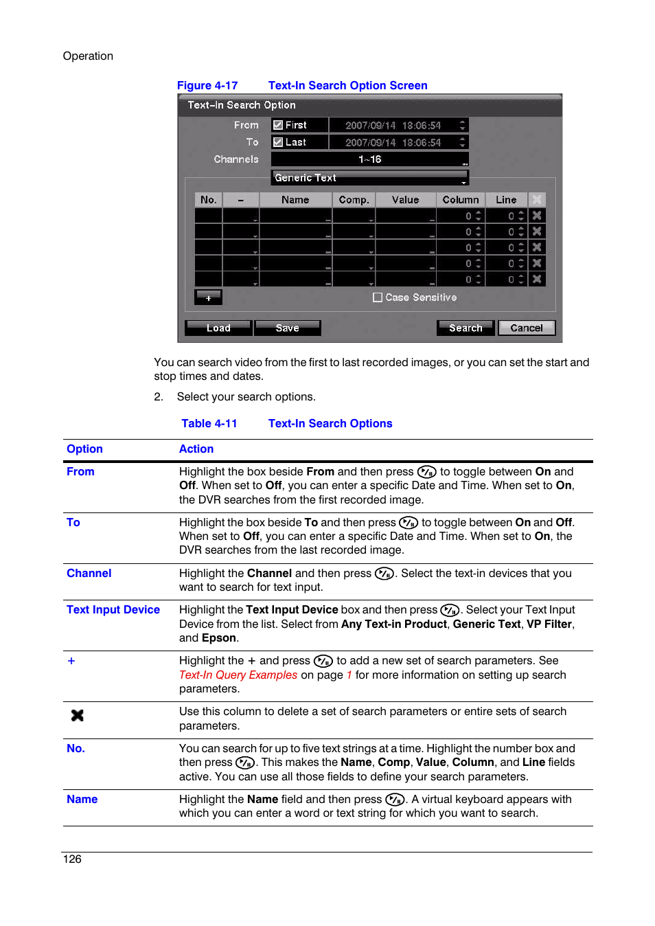 Figure 4-17, Text-in search option screen, Table 4-11 | Text-in search options | Insignia HRSD16 User Manual | Page 126 / 160