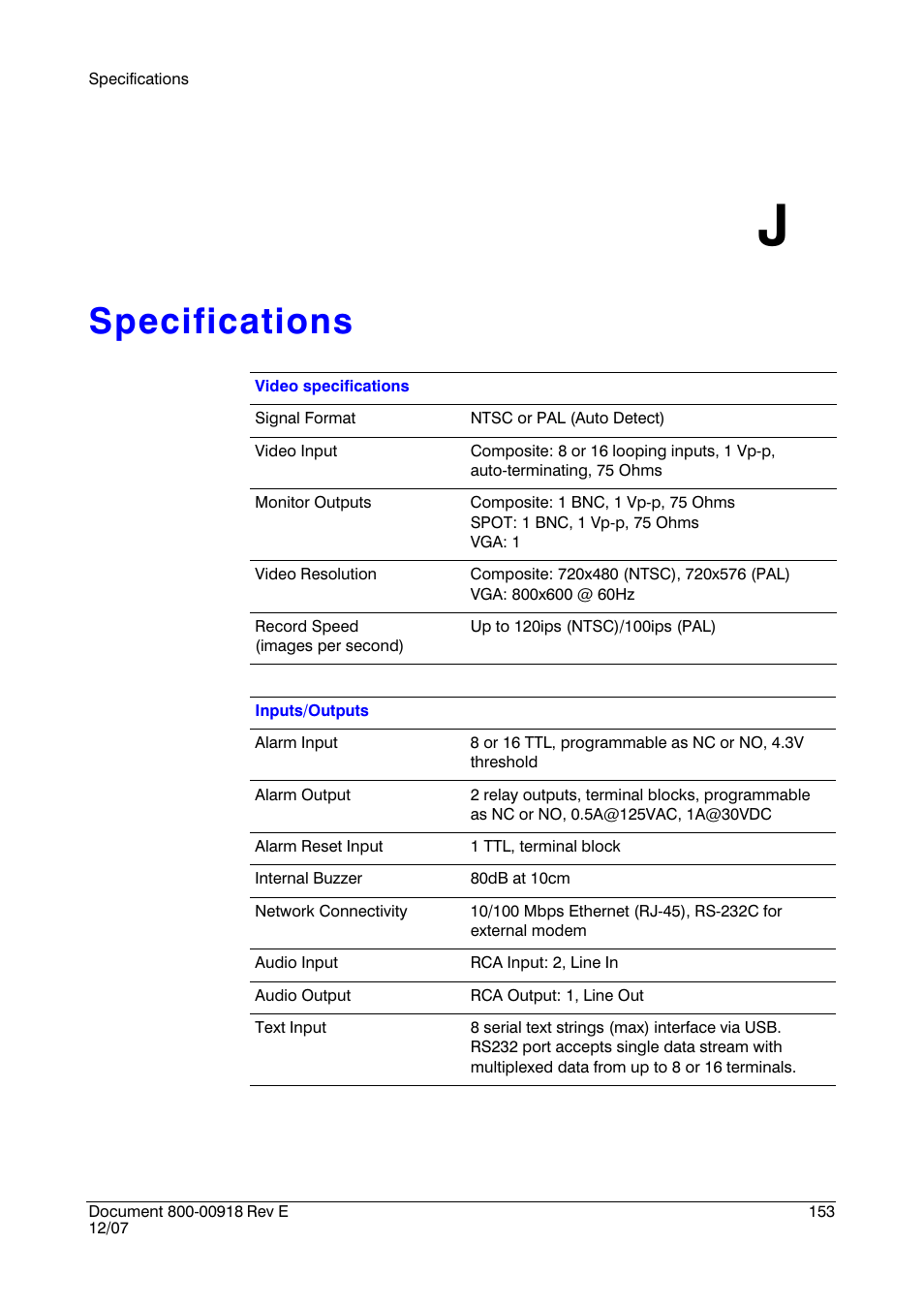 Specifications j, Appendix j, Specifications | Insignia HRSD16 User Manual | Page 153 / 160