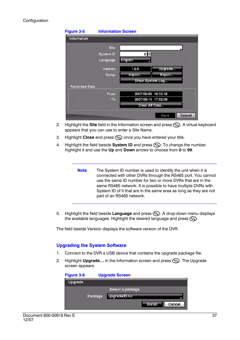 Figure 3-5, Information screen, Figure 3-6 | Upgrade screen | Insignia HRSD16 User Manual | Page 37 / 160